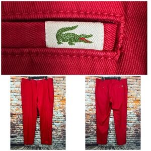Lacoste Regular Fit Twill Chinos Men's 40x32 Red Preppy Straight Crocodile